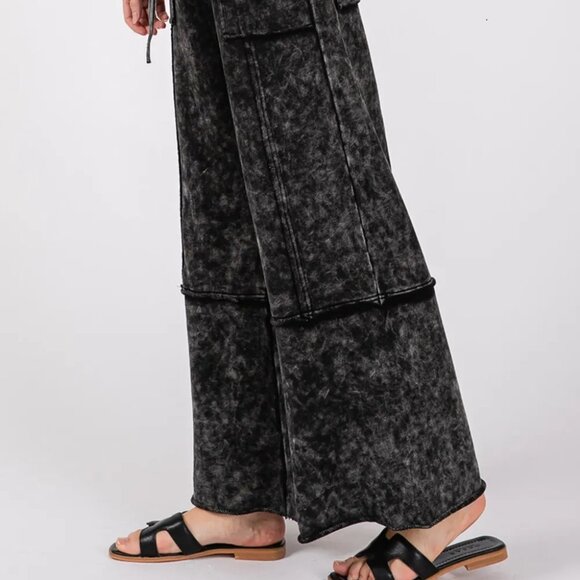 SAGE + FIG Mineral Washed Terry Wide Leg Pants - Picture 4 of 8